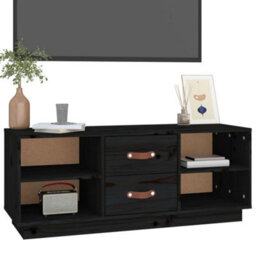 Berkfield Stylish Tv Cabinet Black 100X34X40 Cm Solid Wood Pine - thumbnail 4