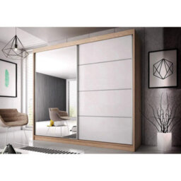 Arte Multi 203Cm -Mirrored Sliding Door Wardrobe (H)2180mm (W)2030 (D)610mm - Oak Sonoma And White Gloss Doors