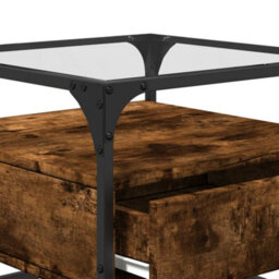 Berkfield Coffee Table With Glass Top Smoked Oak 50X50X45 Cm Steel - thumbnail 8