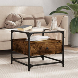 Berkfield Coffee Table With Glass Top Smoked Oak 50X50X45 Cm Steel - thumbnail 1