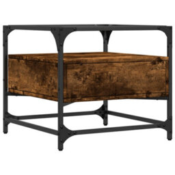 Berkfield Coffee Table With Glass Top Smoked Oak 50X50X45 Cm Steel - thumbnail 6