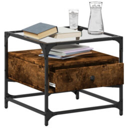 Berkfield Coffee Table With Glass Top Smoked Oak 50X50X45 Cm Steel - thumbnail 3
