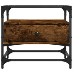 Berkfield Coffee Table With Glass Top Smoked Oak 50X50X45 Cm Steel - thumbnail 4