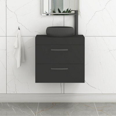 Royal Bathrooms Turin 800mm Wall Mounted Bathroom Vanity Unit With Sink 2 Drawer Matt Black & Milan Black Countertop Basin - image 1