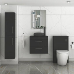 Royal Bathrooms Turin 800mm Wall Mounted Bathroom Vanity Unit With Sink 2 Drawer Matt Black & Milan Black Countertop Basin - thumbnail 3