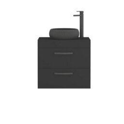 Royal Bathrooms Turin 800mm Wall Mounted Bathroom Vanity Unit With Sink 2 Drawer Matt Black & Milan Black Countertop Basin - thumbnail 5