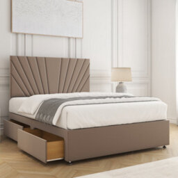 Bsspoke Maria Divan Bed Set Mink Plush Velvet With 24Inch Headboard & 2 Drawers Same Side & Mattress 3Ft 4Ft 4Ft6 5Ft 6Ft - thumbnail 1