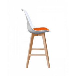 Fusion Living Soho White & Orange Plastic Bar Stool With Light Wood Legs - thumbnail 4