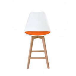 Fusion Living Soho White & Orange Plastic Bar Stool With Light Wood Legs - thumbnail 5