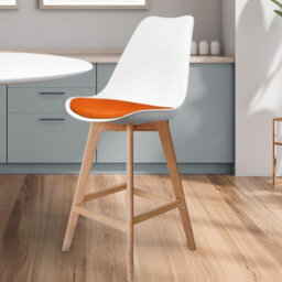 Fusion Living Soho White & Orange Plastic Bar Stool With Light Wood Legs - thumbnail 2