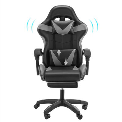 Grey Black Modern Leather Massage Racing Gaming Chair With Leg Rest - image 1