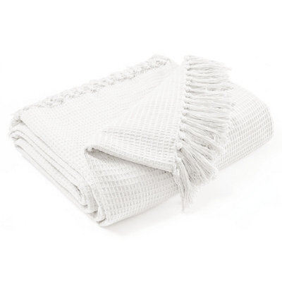 Ehc Waffle Cotton Woven Large Sofa Throw 2 Seater Chair/ Sofa/ Bed 178 X 254 Cm, Ivory - image 1