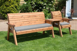 Charles Taylor Trading Charles Taylor Wooden Companion Straight Garden 4 Seat Chair Bench Grey Cushion
