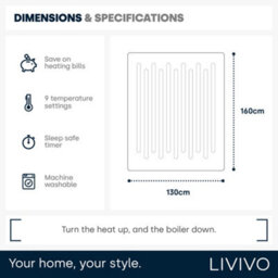 Livivo Heated Electric Over Blanket Chocolate Micro Fleece 160X130Cm W/ 9 Heat Settings Timer Digital Control And Washable Design - thumbnail 9