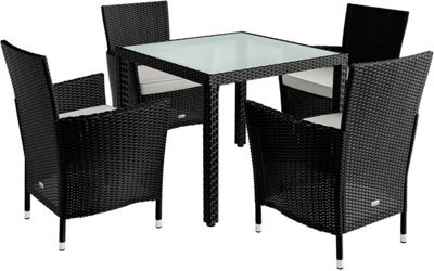 Casaria Garden Rattan Furniture Set 5 Piece Dining Table 4 Chairs, Black - image 1