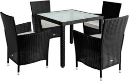 Casaria Garden Rattan Furniture Set 5 Piece Dining Table 4 Chairs, Black - thumbnail 1