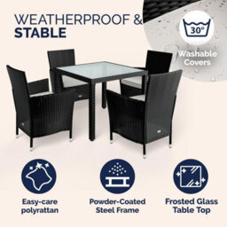 Casaria Garden Rattan Furniture Set 5 Piece Dining Table 4 Chairs, Black - thumbnail 4