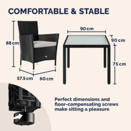 Casaria Garden Rattan Furniture Set 5 Piece Dining Table 4 Chairs, Black - thumbnail 2