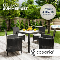 Casaria Garden Rattan Furniture Set 5 Piece Dining Table 4 Chairs, Black - thumbnail 3