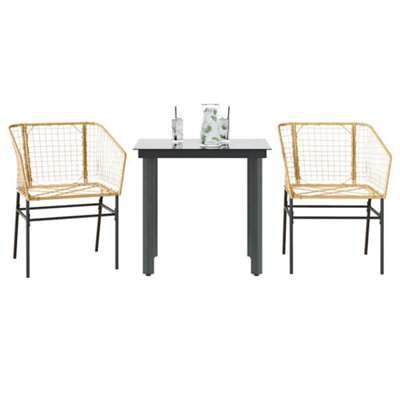 Berkfield 3 Piece Garden Dining Set Brown Poly Rattan Glass - image 1