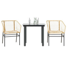 Berkfield 3 Piece Garden Dining Set Brown Poly Rattan Glass