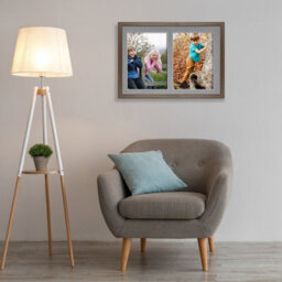 AK Frames 20X14 Walnut Sleek Multi Photo Frame With Mid Grey Mount - Holds 2 Apertures (2X) A4 Photos - thumbnail 3