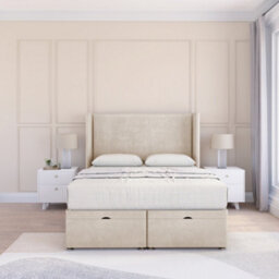 "Sloomy Devonshire Cream Plush 5Ft Ottoman Bed End Opening With Sprung Memory Mattress & 54"" Headboard-King" - thumbnail 2