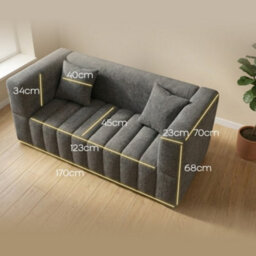 Rummy Stylish Small Sofa With High-Rebound Foam And 2 Pillows In Modern Grey - thumbnail 2