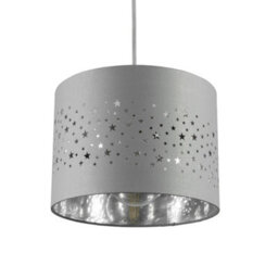 CGC Lighting Cgc Round Drum Childrens Lampshade Star Pattern Grey Shade Light Stars Lamp Shade 25Cm Easy Fit Kids Bedroom Playroom Toy Room - thumbnail 4