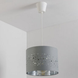 CGC Lighting Cgc Round Drum Childrens Lampshade Star Pattern Grey Shade Light Stars Lamp Shade 25Cm Easy Fit Kids Bedroom Playroom Toy Room - thumbnail 2