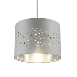 CGC Lighting Cgc Round Drum Childrens Lampshade Star Pattern Grey Shade Light Stars Lamp Shade 25Cm Easy Fit Kids Bedroom Playroom Toy Room - thumbnail 3