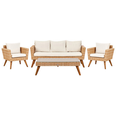 Beliani Garden Lounge Set With Table 5 Seater Vittoria Xl Pe Rattan Off-White - image 1