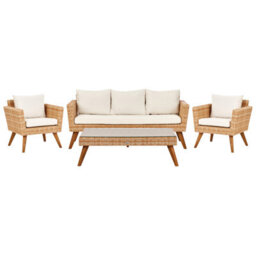 Beliani Garden Lounge Set With Table 5 Seater Vittoria Xl Pe Rattan Off-White - thumbnail 1