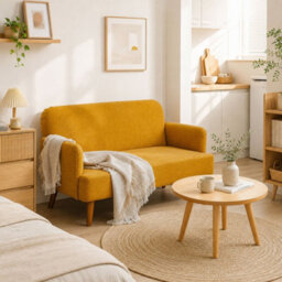 Yellow 2 Seater Sofa Couch With 21Cm Thick Padding And Wood Legs - thumbnail 3