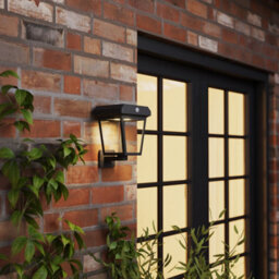 GoodHome Piceo Non-Adjustable Black Solar-Powered Integrated Led Pir With Motion Sensor Square Outdoor Wall Light