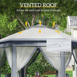 Outsunny 3X4M Hexagon Gazebo W/ Mesh Curtains Outdoor Garden, Grey - thumbnail 5