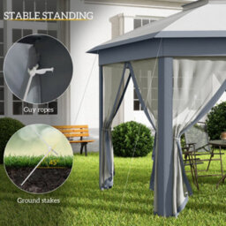 Outsunny 3X4M Hexagon Gazebo W/ Mesh Curtains Outdoor Garden, Grey - thumbnail 6
