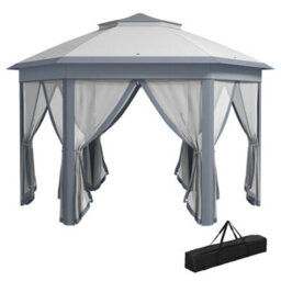 Outsunny 3X4M Hexagon Gazebo W/ Mesh Curtains Outdoor Garden, Grey - thumbnail 2
