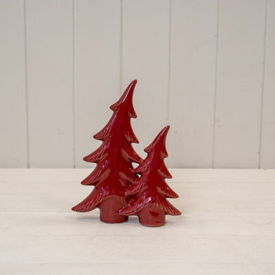 Four Candle Satchville Red Ceramic Bendy Double Christmas Trees - image 1