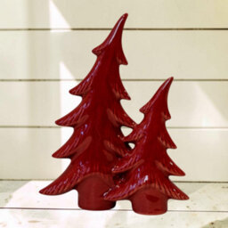 Four Candle Satchville Red Ceramic Bendy Double Christmas Trees - thumbnail 2