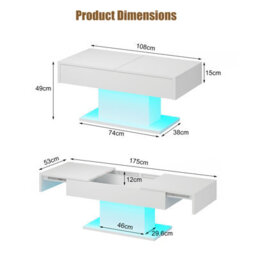 Keepreaper Sleek White Coffee Table With Storage And Led Lighting - thumbnail 4