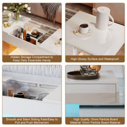 Keepreaper Sleek White Coffee Table With Storage And Led Lighting - thumbnail 5