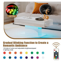 Keepreaper Sleek White Coffee Table With Storage And Led Lighting - thumbnail 7