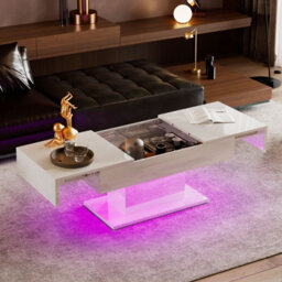 Keepreaper Sleek White Coffee Table With Storage And Led Lighting