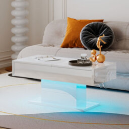 Keepreaper Sleek White Coffee Table With Storage And Led Lighting - thumbnail 2