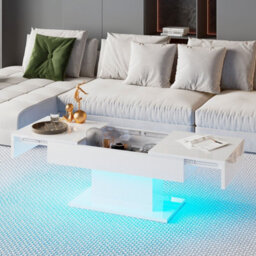 Keepreaper Sleek White Coffee Table With Storage And Led Lighting - thumbnail 3
