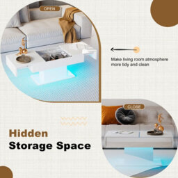 Keepreaper Sleek White Coffee Table With Storage And Led Lighting - thumbnail 8