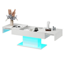 Keepreaper Sleek White Coffee Table With Storage And Led Lighting - thumbnail 9