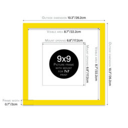 "9X9"" Yellow Picture Frame - 9X9"" Square Frame With 7X7"" Mount For 9X9""/7X7"" Pictures Art Deco Style Thin Edge, 1 Pack" - thumbnail 2