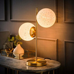 Valuelights Jas Gold 2 Way Table Lamp With White Confetti Glass Globe Shades And Bulbs - thumbnail 3